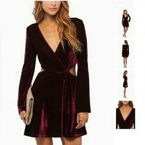 Wine Cutout Velvet Dress